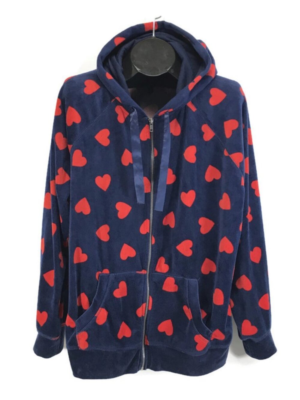 Torrid Sleep Navy Hearts Velour Zip Lounge Hoodie Women's Plus Size 3/3X Stretch